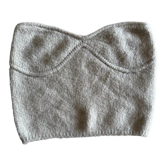 ZARA Sage Green Alpaca Knit Strapless Crop Top Sleeveless Size Medium - Picture 5 of 9